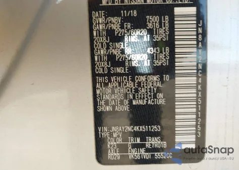 2019 Nissan Armada Sl from USA, damaged, VIN JN8AY2NC4KX511253